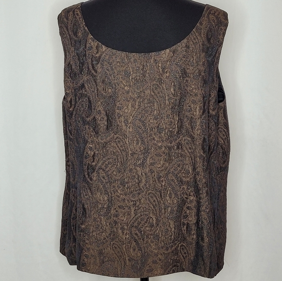 Nipon Boutique Brown/Black 2 Pc. Paisley-Jacquered Topper w/ Tank Top - Size 16W - Picture 10 of 13